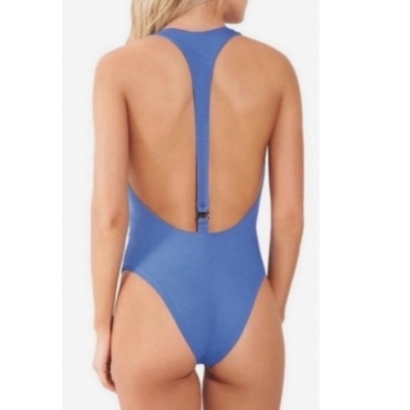 MAAJI Blue Ribbed Tiki Reversible floral Cheeky One Piece
Swimsuit NWT - Picture 3 of 8